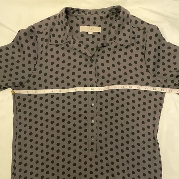 Loft size small gray and black polka dot long sleeve dress - Picture 6 of 11